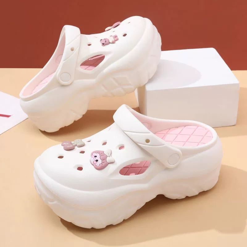 Новые кроссовки Little Cherry с дырочками для женщин, обувь на толстой подошве, летние внешние EVA носок пляжные сандалии, чтобы поднять настроение девушкам