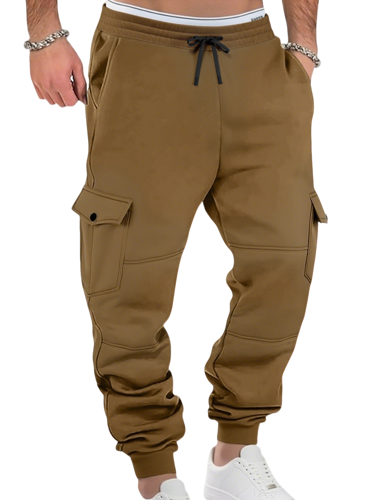 Transfronterizos Europa y América Amazon otoño y invierno más vello pesado pull cordón hombre deportivo relajado ocio multi-bolsillo pantalones de trabajo