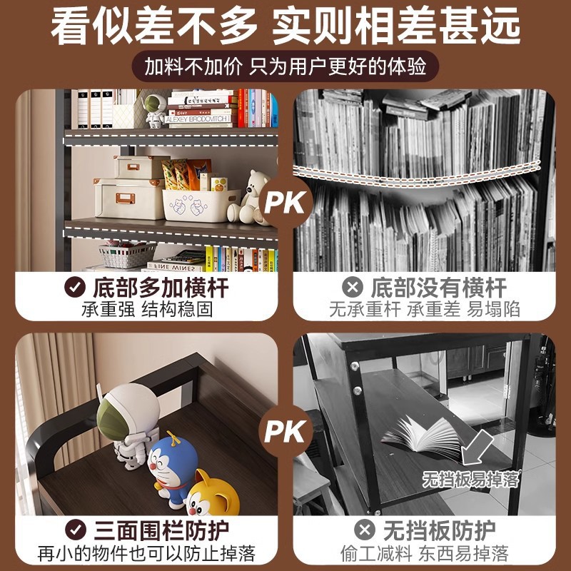 Estante de libros de piso integrado contra la pared hogar multicapa hierro forjado libro de dibujo estante de almacenamiento gabinete de oficina