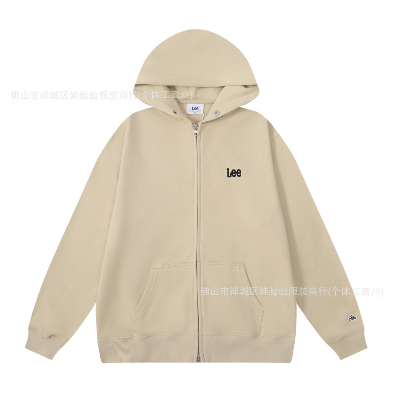 正确版24s韩国小众秋冬款Le*小标字母刺绣帽绳男女款开衫连帽卫衣|undefined