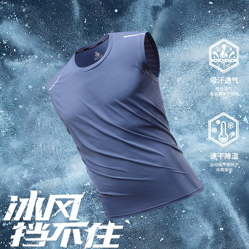 New summer ice silk vest ice silk short sleeve sports fitness sleeveless T-shirt white gray black gray blue linen