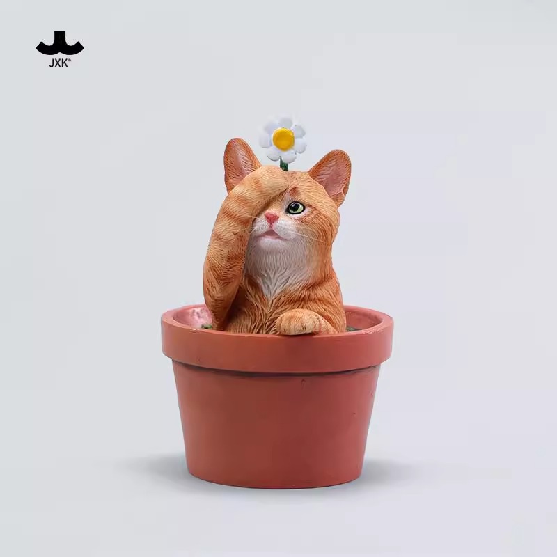JXK 꽃 냄비 고양이 모델 귀여운 시뮬레이션 고양이 데스크탑 작은 장식품 유행 장난감 손으로 만든 선물