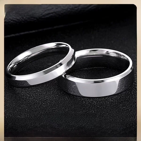 Titanium Steel Couple Rings with Laser Engraving, Simple Beveled Edge Rings for Men, Mirror Finish Jewelry, Women's Matching Rings, Titanium Steel Rings