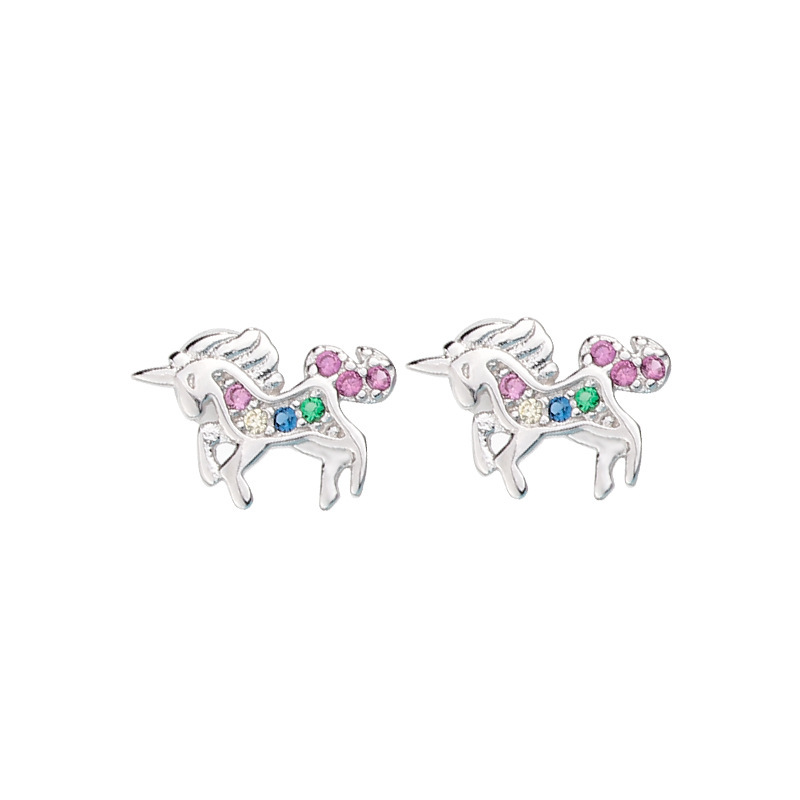 Fashion Unicorn Cat Alloy Diamond Artificial Gemstones Ear Studs 1 Pair display picture 3