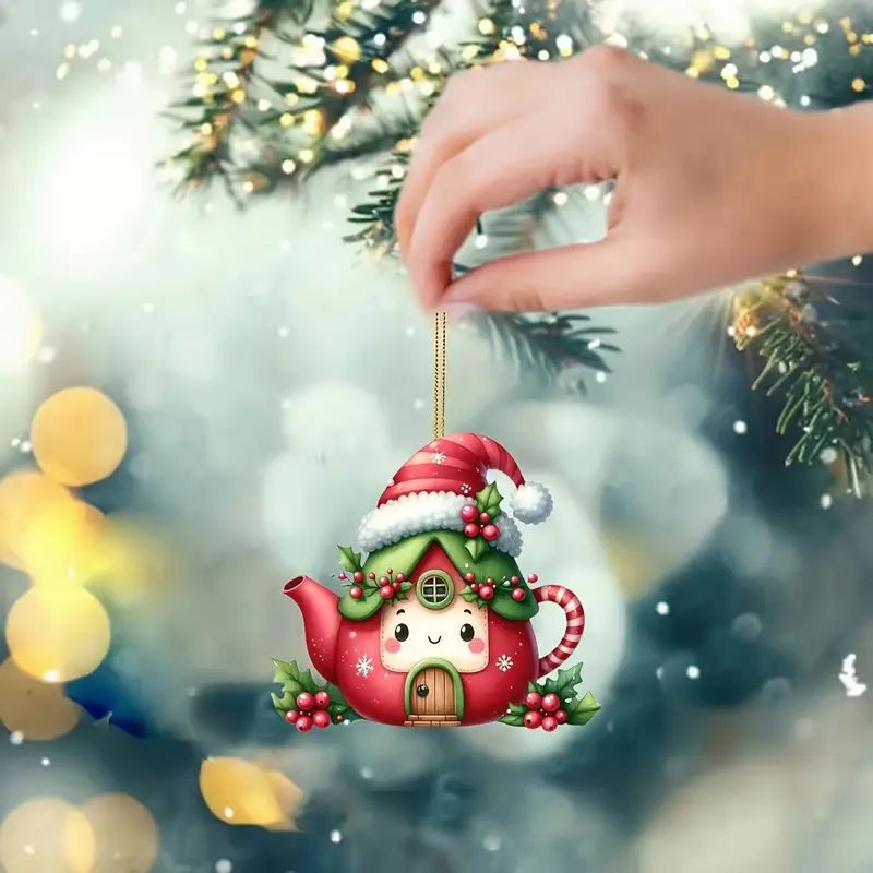 Navidad nueva tetera decoración de árbol de Navidad acrílico plano transfronterizo colgante de automóvil colgante de llaver