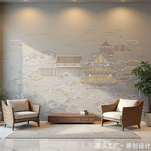 New High-End Classical Chinese Style Light Luxury Sofa Background Wall 8D Three-Dimensional Relief B&B Hotel Loft Mural