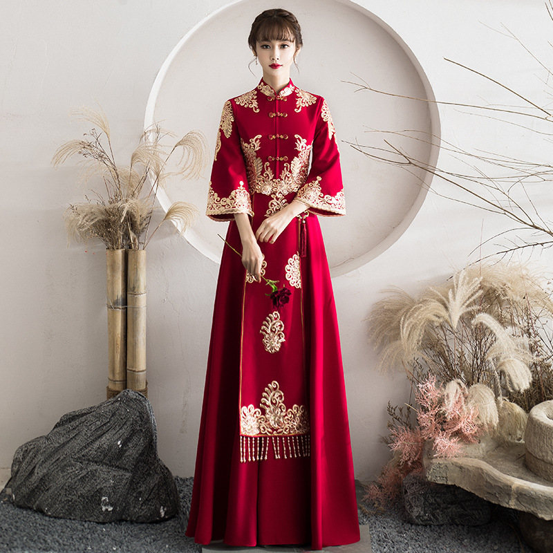 Toast Wear Bride Chinese Style 2025 New Summer High-End Red Cheongsam Long Sleeve Xiuhe Wedding Dress Women
