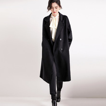 雙面羊絨大衣女高級感新款時尚黑色顯瘦百搭水波紋羊毛秋冬外套