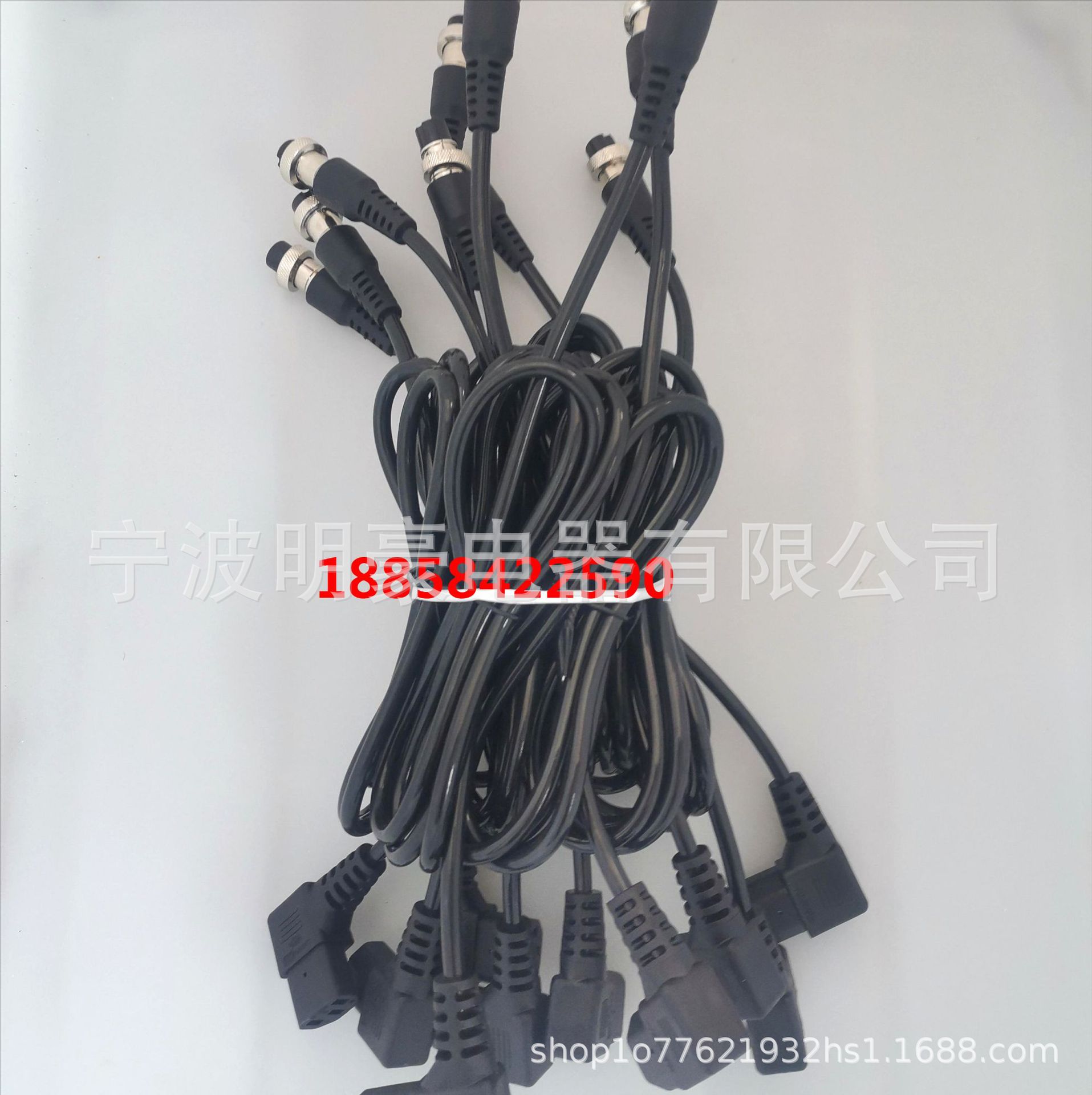 厂家直销注塑包胶3芯M12航空母头转右弯品字尾电源线工业插头线