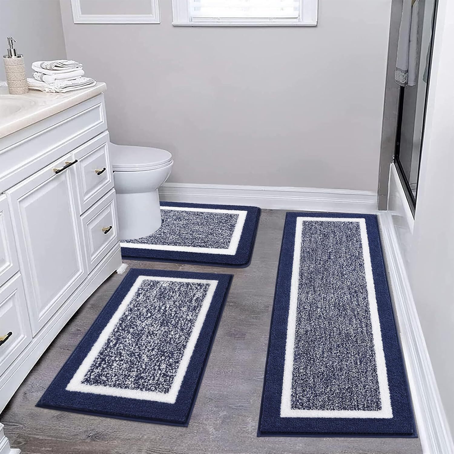Minimalist style faux cashmere floor mat, dirt-resistant, wear-resistant, easy to maintain, bathroom three-piece set, absorbent, insulating, non-slip door mat
