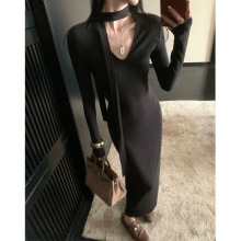 法式简约【瘦瘦女神裙】磨毛针织长袖飘带连衣裙女 2025秋季新款