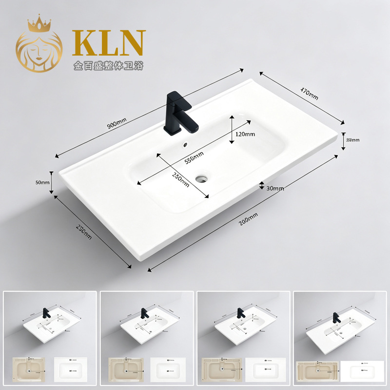Ceramic Integrated Basin with Water Retaining Edge, 47 Wide Countertop Bathroom Cabinet Basin, Wash Basin Manufacturer Wholesale, Jinbaisheng G1170A