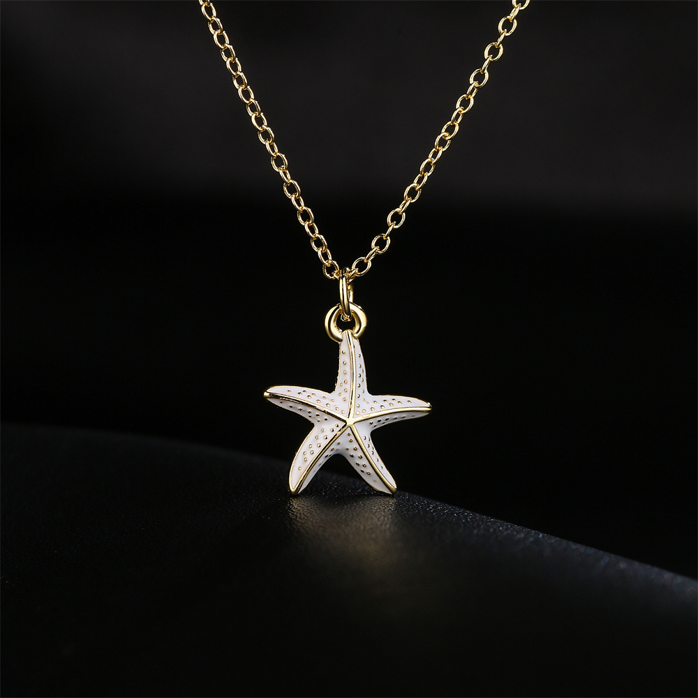 New copper-plated 18K gold starfish pendant womenu0027s necklace