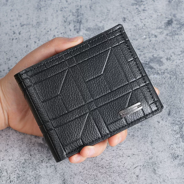 New Men's Wallet Men's Short Wallet Youth Fashion Plaid Horizontal Soft Wallet Large Capacity Multi-card Wallet