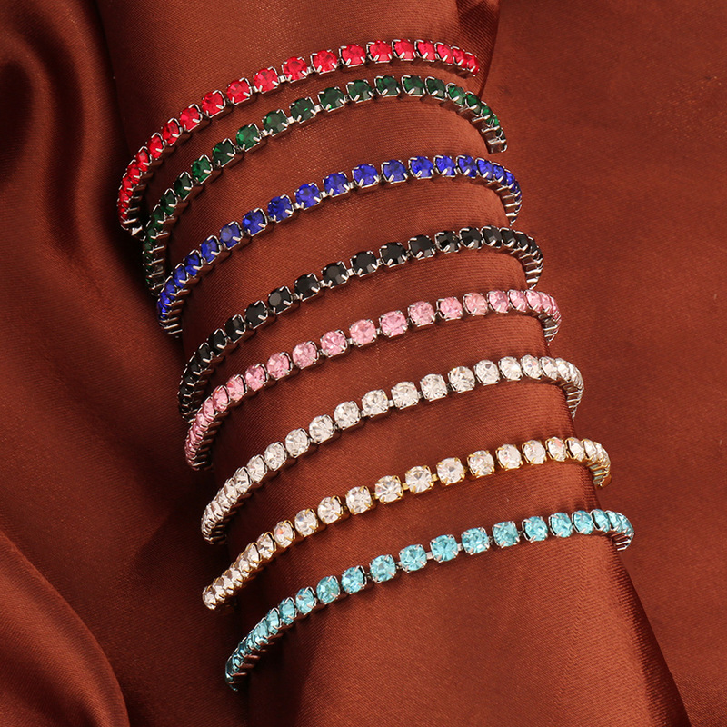 Cross-Border Hip-Hop Stainless Steel 4mm Zircon Tennis Bracelet Ins Simple Multi-Color Diamond Bracelet Men's and Women's Hand Jewelry Wholesale Cross-Border Hip-Hop Stainless Steel 4mm Zircon Tennis Bracelet Ins Simple Multi-Color Diamond Bracelet Men's and Women's Hand Jewelry Wholesale