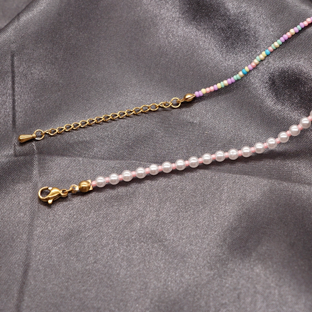 Fashion Simple Bohemian Style Imitation Pearl Colored Glass Beaded Necklace