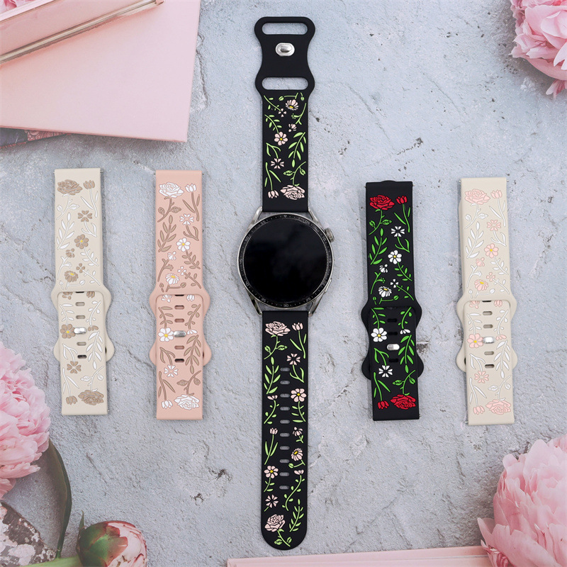 Carved Rose Silicone Double Color GT5 for Huawei GT3 Watch Watch Strap GT4 Apple Xiaomi Glory