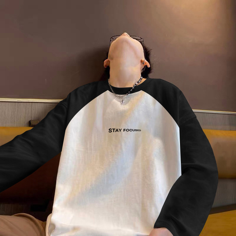 220g Cotton American Style Handsome Contrasting Color Ins Top Autumn and Winter New Student Versatile Bottoming Raglan Long-Sleeved T-Shirt for Men
