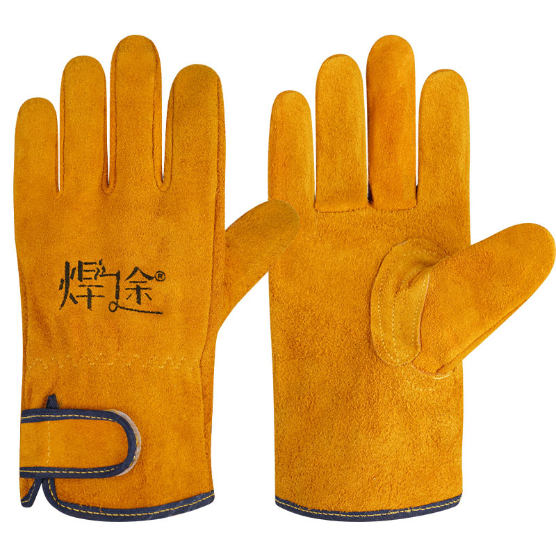 Guantes de soldadura de piel de vaca resistentes a altas temperaturas, protección laboral, prevención de quemaduras, escoria de soldadura, aislamiento térmico, resistencia al desgaste, guantes de soldadura especiales de piel completa