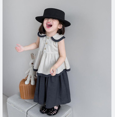Girls Suit Doll Collar Temperament French Baby Top and Wide Leg Pants 24 Summer Clothes New Foreign Trade Children's Clothing Dropshipping