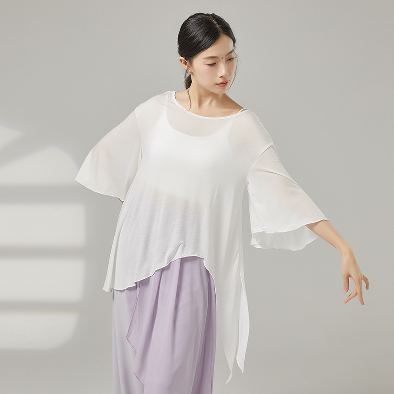Classical Dance Performance Clothing for Women Summer New Loose Tencel Asymmetrical Dance Clothing Tops Chinese Folk Dance Blouses
