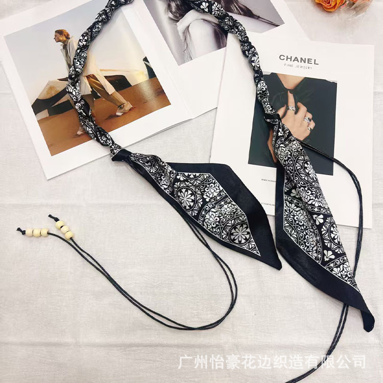 腰带饰品丝巾尼龙蜡绳手工手工编织卡其棕色黑色碎花复古休闲风|undefined