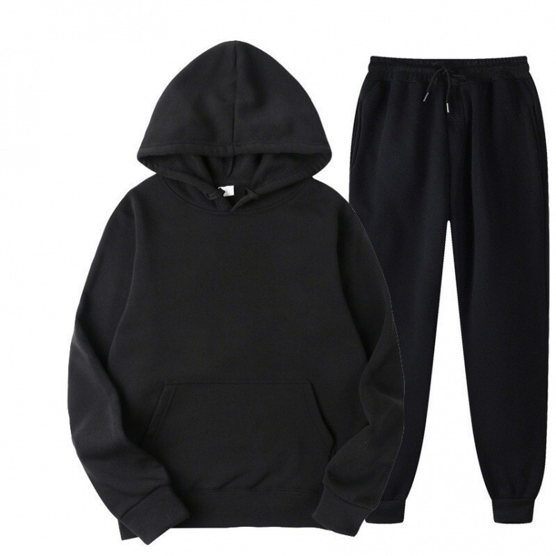 2025 Cross-border Men's Relaxed Fit Hoodie Set, Solid Color, Trendy Casual Sportswear