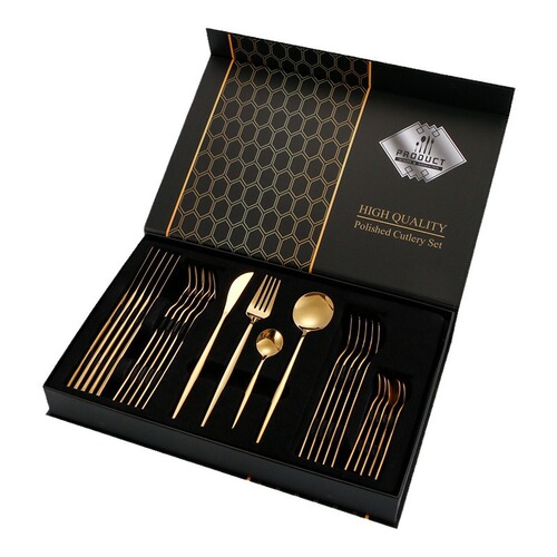 Amazon Stainless Steel Tableware Set of 24 Pieces, Portugal Household Knife, Fork, Spoon Set, Gift Box Set