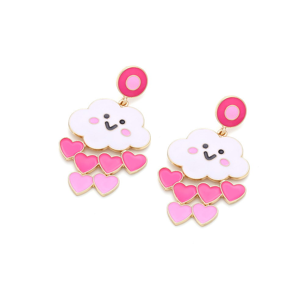 1 Pair Casual Sweet Clouds Heart Shape Emoji Face Enamel Zinc Alloy Drop Earrings display picture 4