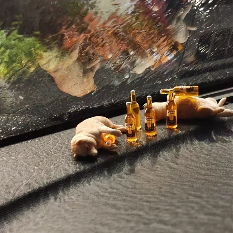 Car Interior Decoration: Personalized, Cute, and Therapeutic Realistic Drunk Shiba Inu Puppy Figurine for Car Dashboard, Popular Decoration