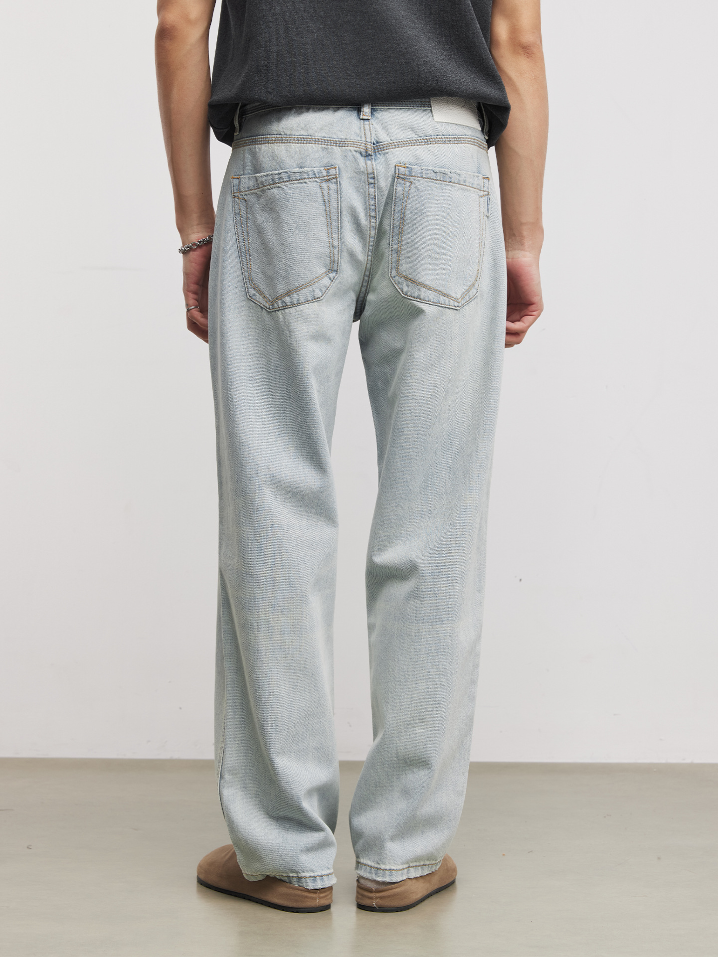 Quần jean nam ống rộng phong cách Mỹ cổ điển, chất liệu denim wash nhẹ, dáng suông thoải mái — Xanh nước đá