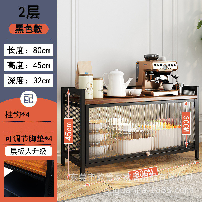 Piso de la cocina estante de almacenamiento de acero al carbono de múltiples capas a prueba de polvo gabinete con la puerta del gabinete horno de microondas olla rack de almacenamiento transfronterizo