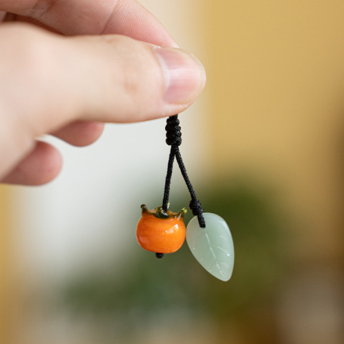 Persimmon industry has success, persimmon auspicious jade pendant, exquisite hand-woven jewelry, lotus seed teapot accessories, tea set