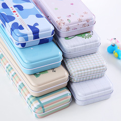 Double-layer cartoon stationery box for primary school, cute for boys and girls, pencil case with large capacity, metal box with single pen bag