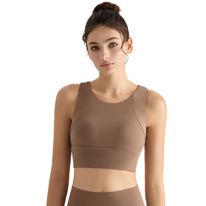 [Personalizada] chaleco de yoga de alta resistencia antichoque integral con cinturón de cinturón de pecho cojín de pecho chaleco de fitness largo