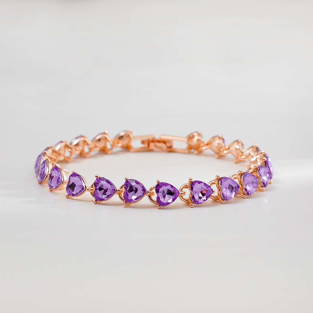 精致时尚女式珠宝心形手链爱心紫色高级感手饰饰品批发合金女手镯