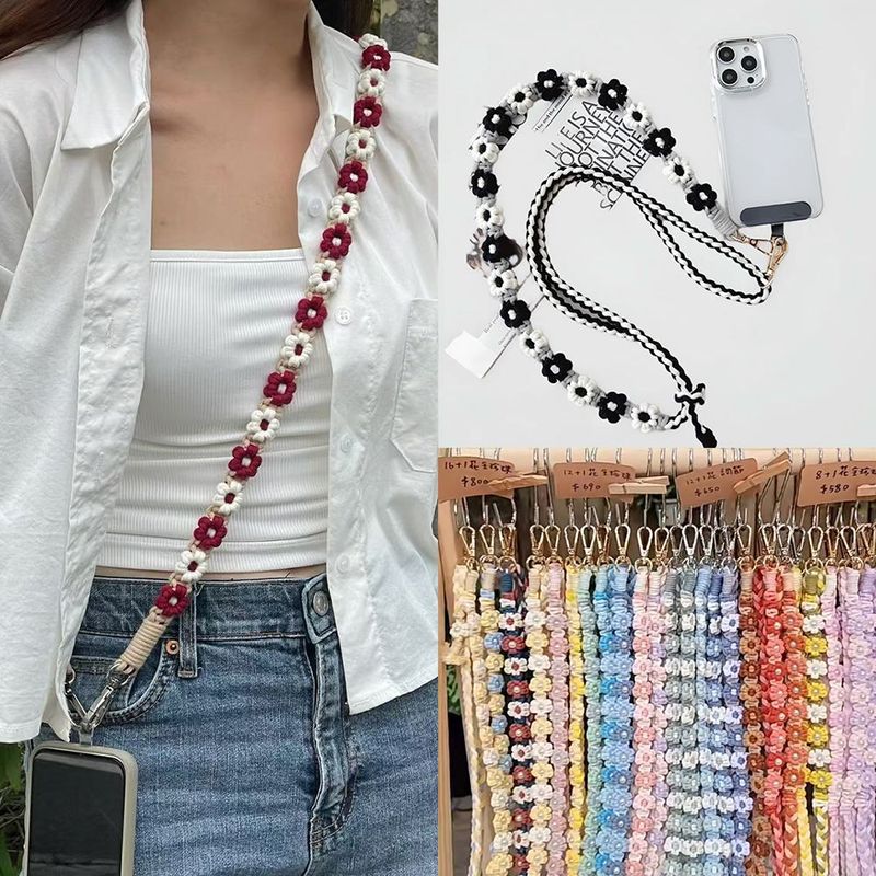Hand-woven Crossbody Long Anti-loss Bag Strong and Durable Daisy Flower All-match Mobile Phone Case Hanging Rope Hand-woven Crossbody Long Anti-loss Bag Strong and Durable Daisy Flower All-match Mobile Phone Case Hanging Rope