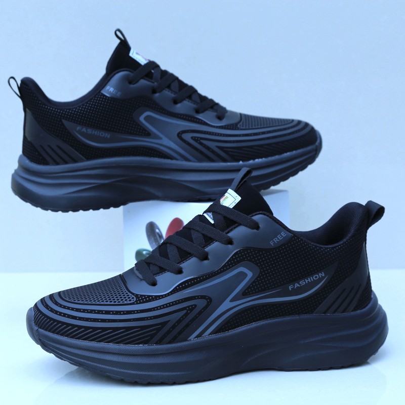 Leather Waterproof, Non-Slip and Wear-Resistant Casual Sports Shoes, Soft Sole, Lightweight Running Shoes, Black Work Chef Versatile Men's Shoes