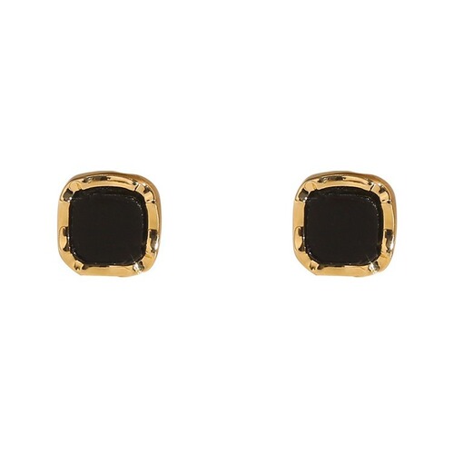 Black square small earrings women's sterling silver earrings 2024 new hot style exquisite temperament high-end ear piercing earrings