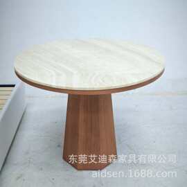 法式实木圆餐桌家用原木风小户型餐厅圆饭桌会客接待桌高极餐桌餐