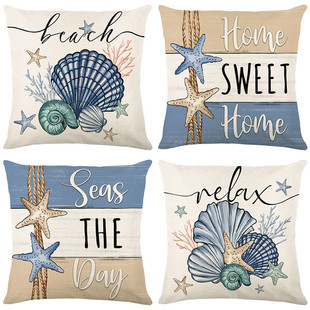 Ocean Scallop Linen Pillowcase Home Car Decoration Sofa Living Room Single-Sided Digital Printing Cushion Cushion