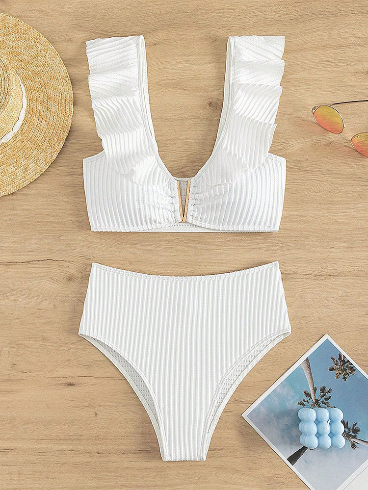 Women's Solid Color 2 Pieces Set Bikinis Swimwear display picture 4