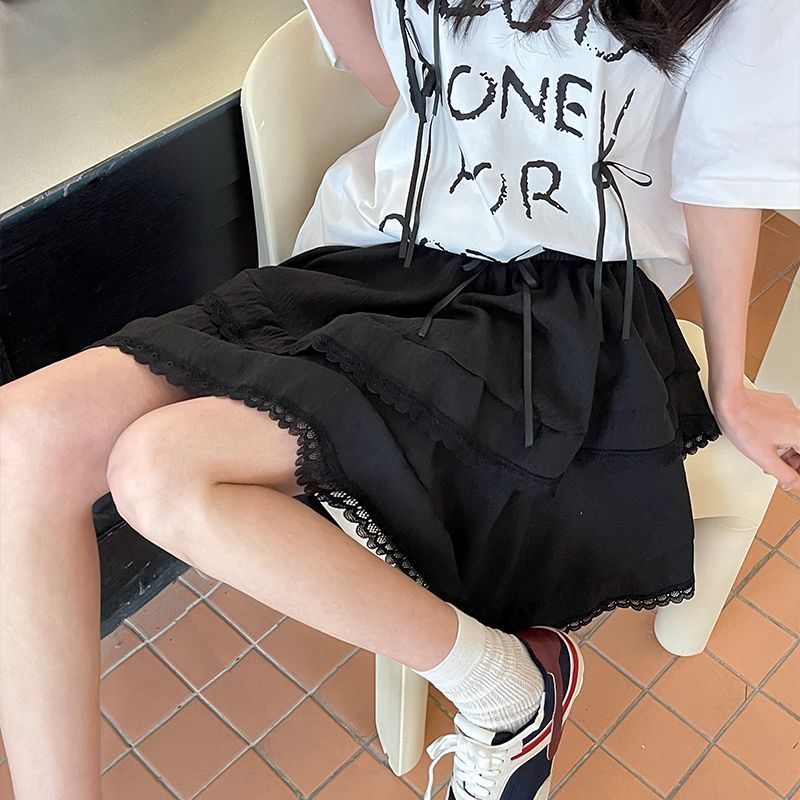 大码女夏装新款胖mm洋气显瘦蕾丝宽松防走光短裙不规则蛋糕半身裙|undefined