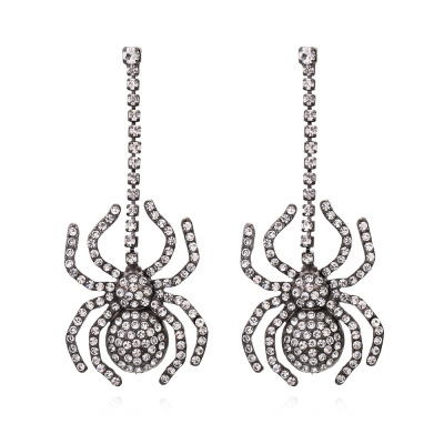 ZA new pattern Exaggeration have more cash than can be accounted for Rhinestone Spider Earrings Europe and America Retro temperament Light extravagance Small animals Diamond Earrings Earrings