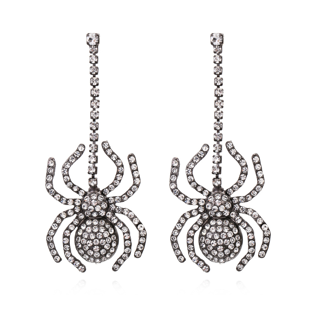ZA new pattern Exaggeration have more cash than can be accounted for Rhinestone Spider Earrings Europe and America Retro temperament Light extravagance Small animals Diamond Earrings Earrings