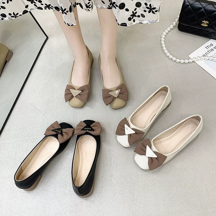 Нежный стиль, винтажные туфли на высоком каблуке, женские туфли с бантом, весна и осень 2023, новые однослойные туфли с мелким ртом, модные однослойные туфли на массивном каблуке для женщин