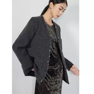 经典老钱风粗花呢羊毛呢小香风短外套女2026秋季新款亮片暗扣上衣
