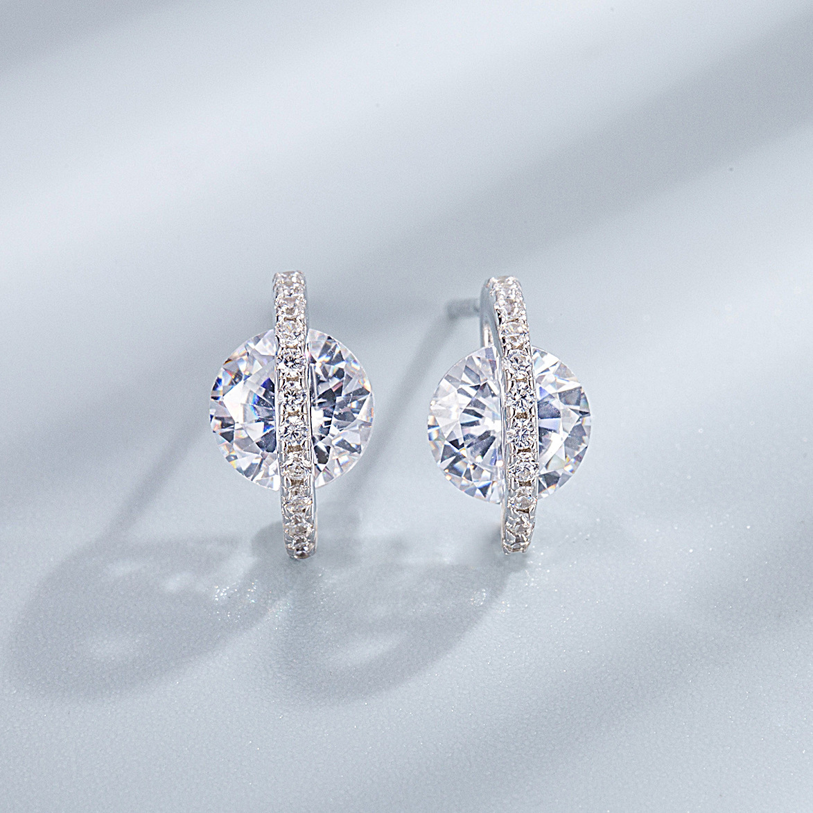Zircon Inlay Material Ear Studs Classification 1 Pair 925 Sterling Silver Zircon 925 Sterling Silver Earrings Geometric Ear Studs