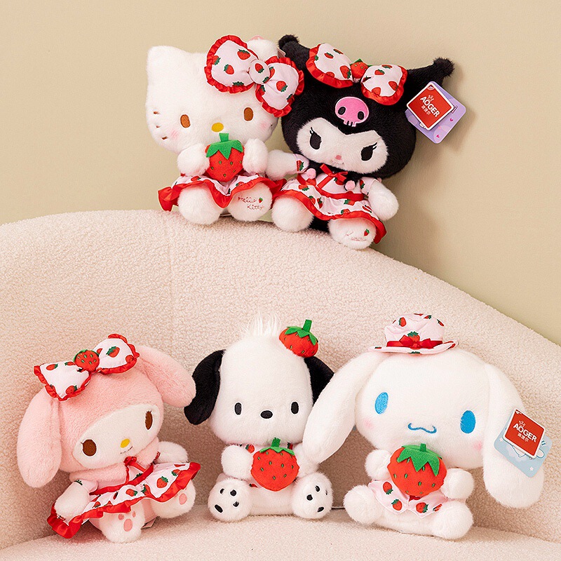 New Sanrio Hello Kitty Merlot Kulomi Parchia Dog Big Ear Dog Fresh Strawberry Plush Doll Pendant
