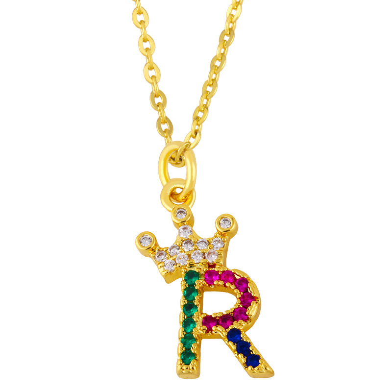 Diamond-studded 26 English Letter Crown Necklace display picture 1